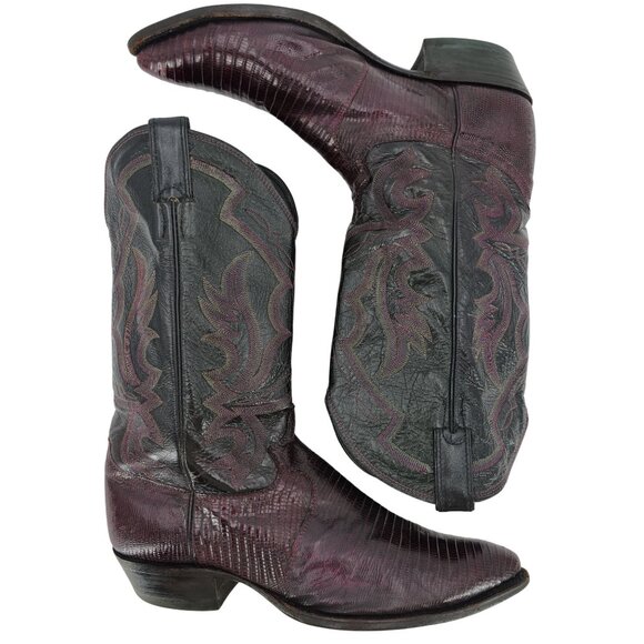 Mens 12D Burgundy Vintage Exotic Lizard Justin Cowboy Boots Lizard Western CBC - Picture 8 of 15